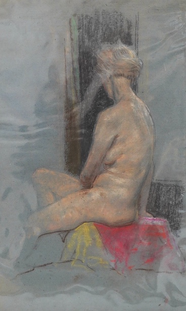 Two works comprising: 20th century School, pastel on paper, Study of a seated nude woman and a pencil and watercolour, Study of three dancing women, indistinctly signed and dated June 1938, largest 38 x 55cm, unframed. C